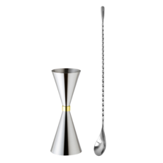 GOODLIVING 雞尾酒金環量酒器量杯 30ml 45ml + 30cm 吧匙套組, 金色 + 銀色, 1套