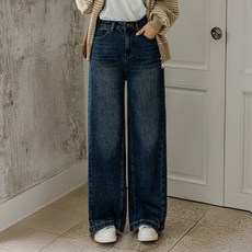 여성용 실빈 사선절개 와이드 데님 팬츠 53DP808