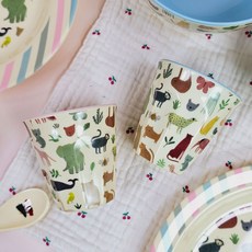 rice 中型幼兒杯 270ml x 2入組, 2個, 動物園粉紅色, 動物園藍色