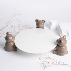 小熊蛋糕架底座 圓形 1號 + 小熊3件組, 棕色, 1套