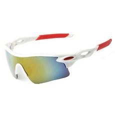 Elmountain 運動太陽眼鏡 + 眼鏡盒組, 白色鏡框 + 綠色鏡面鏡片, 1套