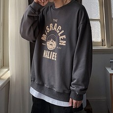 男士冬季刷毛寬鬆版長袖大學T恤