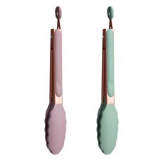 PUKO 玫瑰金邊矽膠料理夾 2件組 長27cm 寬3.5cm, 綠色+粉色, 1組