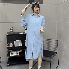 더시럽 여성용 베이직 박시 롱 셔츠 원피스 빅사이즈 포함