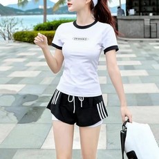 Rich Unni 女款短袖短褲泳裝套組, 白色