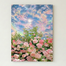 웨즌 캔버스형 액자형 보석십자수 DIY 세트 40 × 50cm, 로맨틱 핑크 장미, 1세트