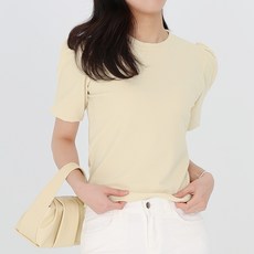 모이르벨라 여성용 알로하 라운드넥 퍼프 반팔 티셔츠 T24SS2-A0111