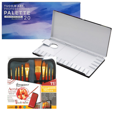 TUCO.B 高級鋁製美術調色盤+壓克力刷 10款+拉鍊袋組, 1組, 20格