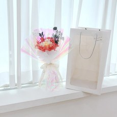 LOVELY FARM LED閃亮極光永生花束 + 燈飾 + 畢業插牌套組 + 提袋, 1套, 蜜桃極光