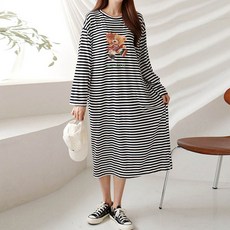 앤드스타일 여성용 포어곰 단가라 패턴 롱 원피스 263322