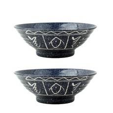 Oche Earths A圖樣陶瓷烏龍麵碗 特大, 混合色, 2個