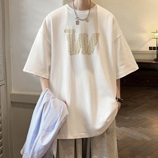 남성용 통기성 패션플로우 트위스트 W 오버핏 반팔 티셔츠