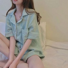 2'nd Pink 女性涼感愛情告白簡易舒適短袖襯衫 + 短褲睡衣套裝