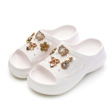 갓슈 여성용 금장 진주큐빅 파츠 통굽 슬리퍼