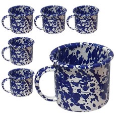 HAKOYA Enamel Splash 琺瑯大理石紋馬克杯 350ml, 6個, 鈷藍色
