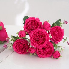 더플로우커머스 조화 웨딩 부케 홈 데코 플라워 모란 꽃다발, 레드, 1개