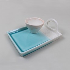 Dalsogum 陶瓷燒酒杯 + 下酒菜盤組 土耳其玉, 1套, 酒杯 + 盤子