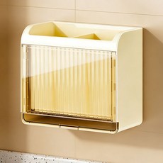 Huzen 壁掛式/立式兩用廚房餐具瀝水收納筒 SZT043, 奶油黃, 1個