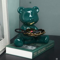 綠熊金色托盤擺件, 綠色 + 金色