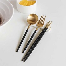 menare Menars Plus Gold 黑色湯匙叉子4人餐具組, 黑色, 12個, 湯匙 4入+筷子 4入+叉子 4入