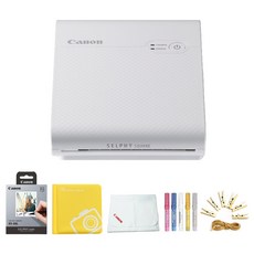 Canon 佳能 自拍方形照片打印機便攜5型套餐白色+方形相冊米菲筆隨機出貨, SELPHY SQUARE QX10（打印機）、XS-20L（相紙）
