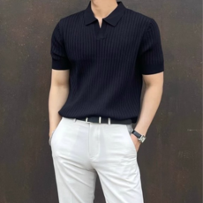 MarketA 男士曲線翻領短袖針織衫 T25SS3-A1801