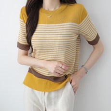 Zenit 女款基本版型圓領亮點條紋不對稱撞色下擺短袖針織衫 n1809