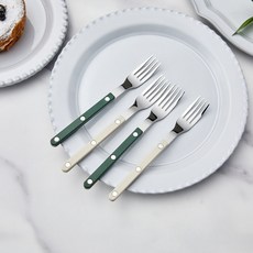 Modern House ON Miyu 甜點叉, 象牙白 + 綠色, 1套, 叉子 4入