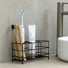 Everyweek 浴室整理不鏽鋼電動牙刷牙膏架, 黑色, 1個