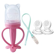 ange 咬咬樂輔食器+替換濾網袋 2入, 貓咪款(粉色), 1組