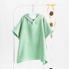 moms nature 幼兒用竹纖維竹節棉100 Ver 2連帽披風浴巾 S, 薄荷, 1個