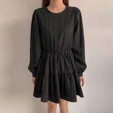 큐니걸스 여성용 링클 플리츠 밴딩 미니 원피스