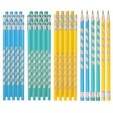 DADA HB三角洞洞鉛筆, 藍色 + 薄荷綠 + 黃色, 60入