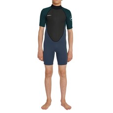 O'NEILL 男童 Reactor 2 後拉鍊短袖短褲 2mm 防寒衣 5045OA, 8G77 CADET + MARINE