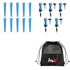 NAYASTYLE 塑膠高爾夫長球梯 藍色 10入 + 可分離式高爾夫長球梯 藍色金屬 5入 + 收納袋組合 GFYP-185-2 166-3PU, 混合色