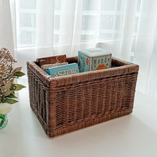 高級款長方形藤編收納籃 S J087H 棕色, 1個
