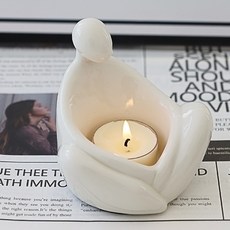 Daparang 坐姿人形陶瓷擺飾燭台 小蠟燭托盤 DR436, 白色