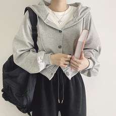 베이글 단추 크롭 후드 점퍼