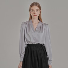 Gembling 女款長袖V領絲質正裝襯衫罩衫