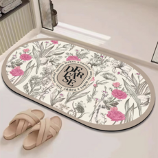 코다치프 플라워 규조 머드 화장실 문 앞 미끄럼 방지 욕실 흡수 발매트 30 x 40 cm, 꽃의 우아함, 1개
