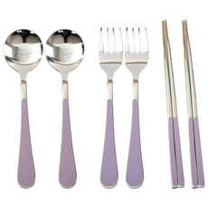 Willive 韓國製 304不鏽鋼 Nino 陶瓷兒童餐具組, 紫羅蘭色, 湯匙 2p + 叉子 2p + 筷子 2雙