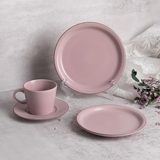카네수즈 클라리스 각진 커피잔 + 1인 브런치 세트 3p, 핑크, 1세트, 원형접시 1호 + 2호 + 각진 커피잔 세트
