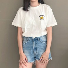 HumbleStudio 女性透氣起司Logo 17支圓領棉質短袖T恤 KK44085