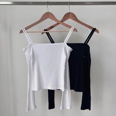 라라온 여성용 스트랩 오프 숄더 골지 티셔츠 RN105