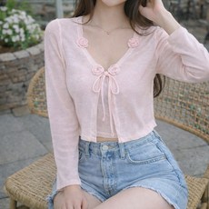 allode 女款花朵透膚開襟衫