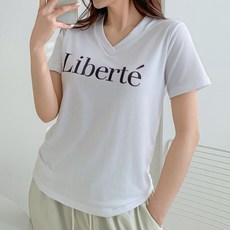 라라온 여성용 스판 브이넥 레터링 반팔 티셔츠 TSP570