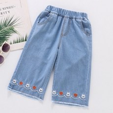 이유몽 아동용 리토아 토끼 자수 와이드 밴딩 롱 팬츠