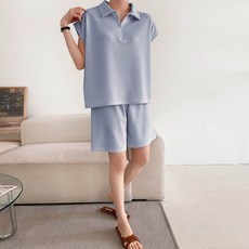 허브 지퍼 상의 + 반바지 임부복 세트 R994