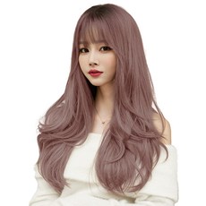 하이유니 그레이스 펌 롱 헤어 통가발 60cm + 가발망 + 거치대 세트, 핑크브라운(가발), 랜덤발송(거치대), 1개