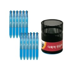 DONG-A Anyball 4色原子筆 12入+老鷹金屬筆筒 小, 藍色（圓珠筆），黑色（筆筒）, 1套